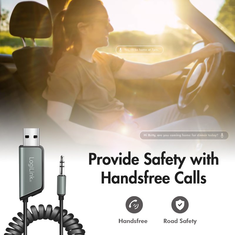 LogiLink Récepteur audio Bluetooth 5.3, noir, véhicules, portée 8 m